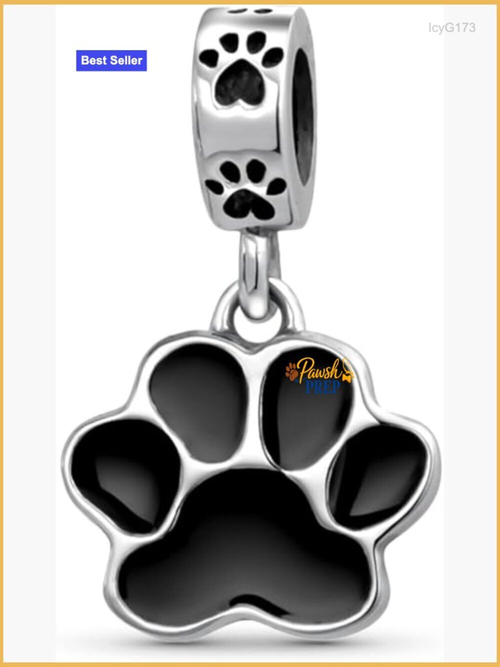 Sterling Silver Paw Print Charm Bead for European Bracelet Pet Lover Gift